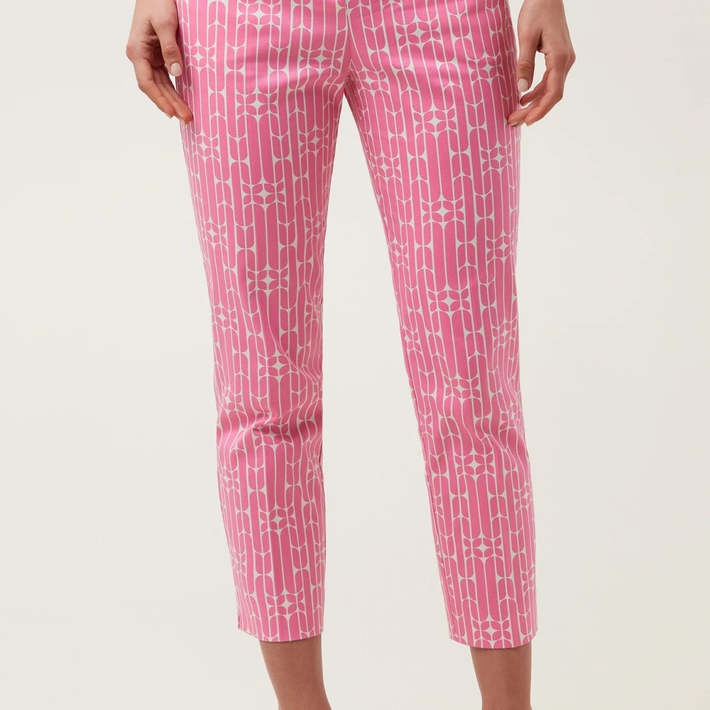 Trina Turk Moss 2 Crop Pant Size 12 Mod Pink NWT Cara Cara Herringbone